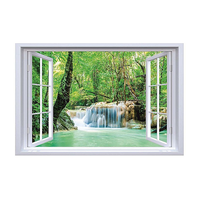 Sticker perete fereastra 3D cascada jungla thailanda [1]