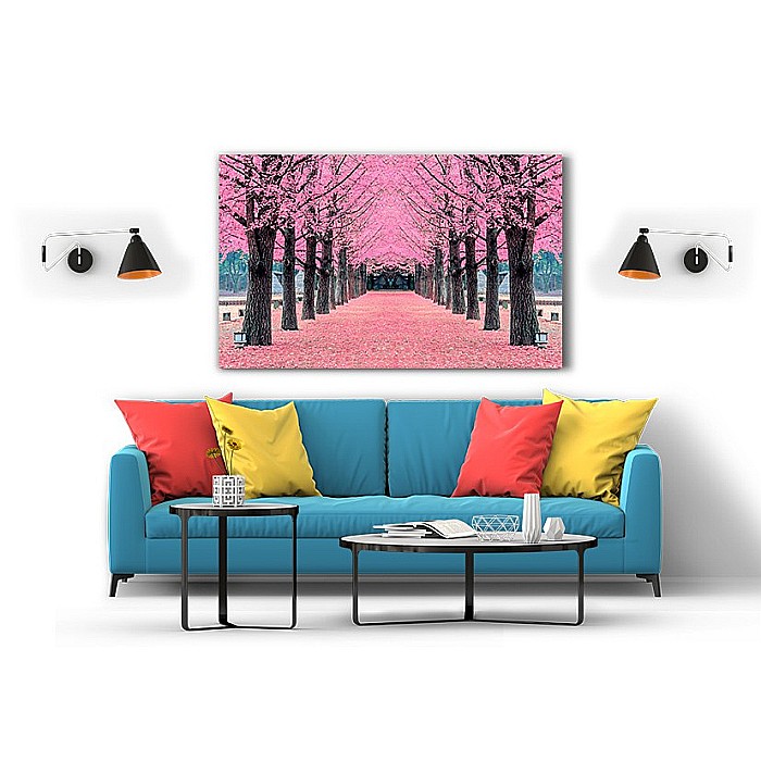 Tablou canvas alee pomi cu flori roz [2]