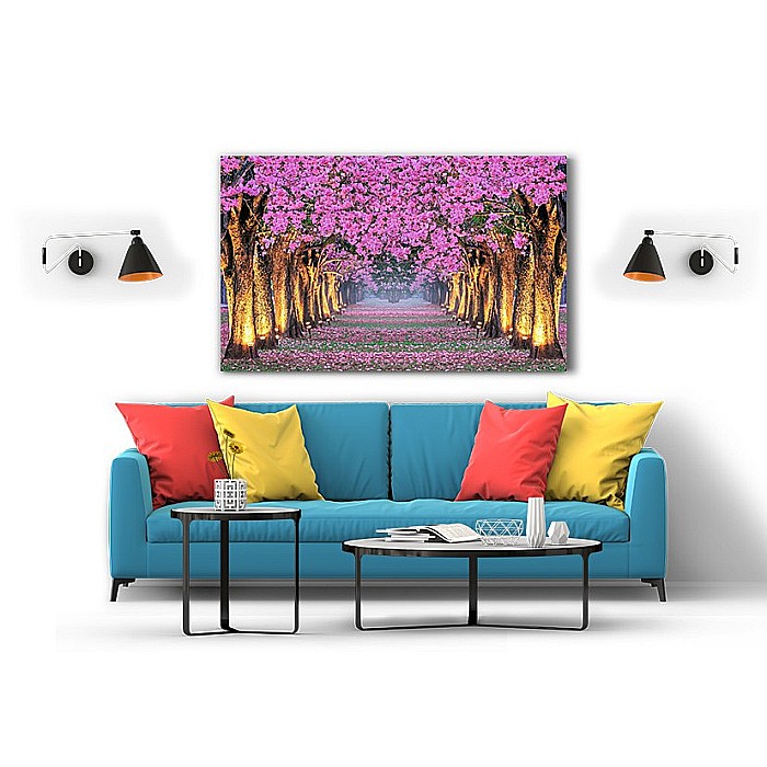 Tablou canvas alee pomi flori roz iluminata [2]