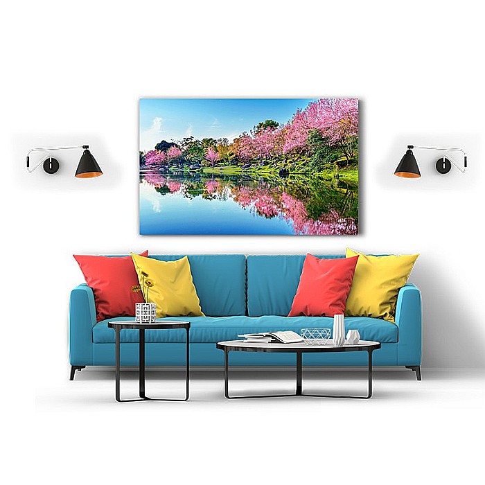 Tablou canvas ciresi infloriti pe langa lac [2]