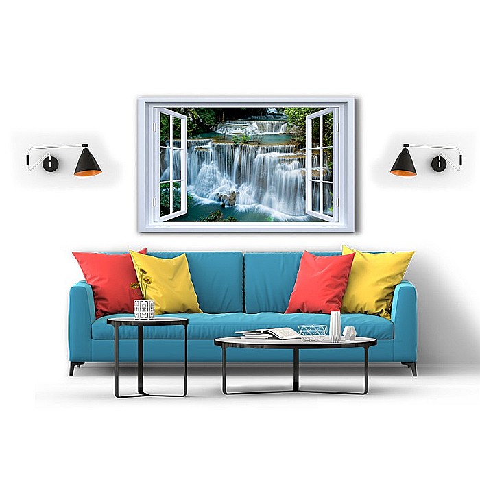 Tablou canvas fereastra cascada jungla tropicala [2]