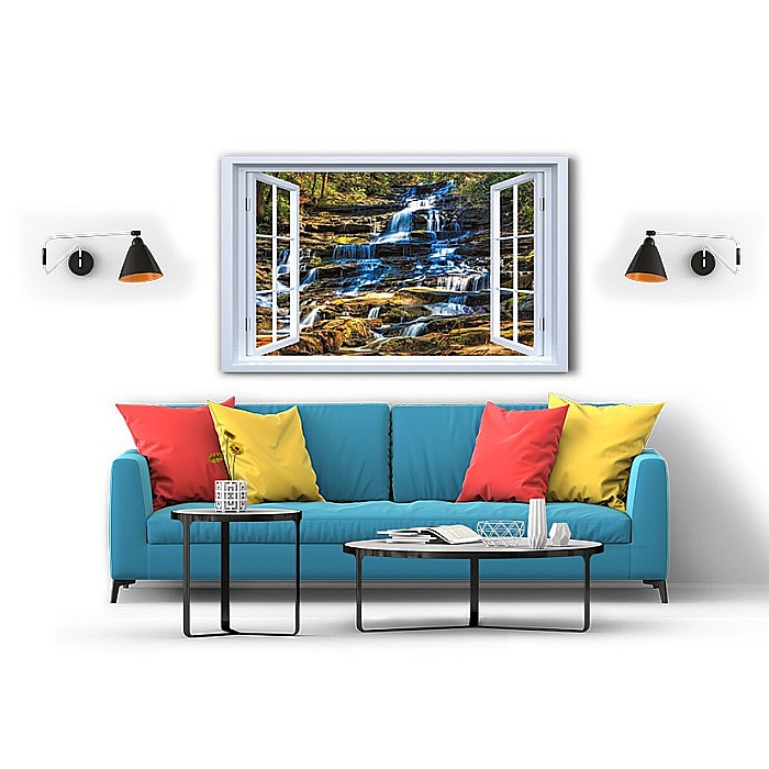 Tablou canvas fereastra cascada munte [2]