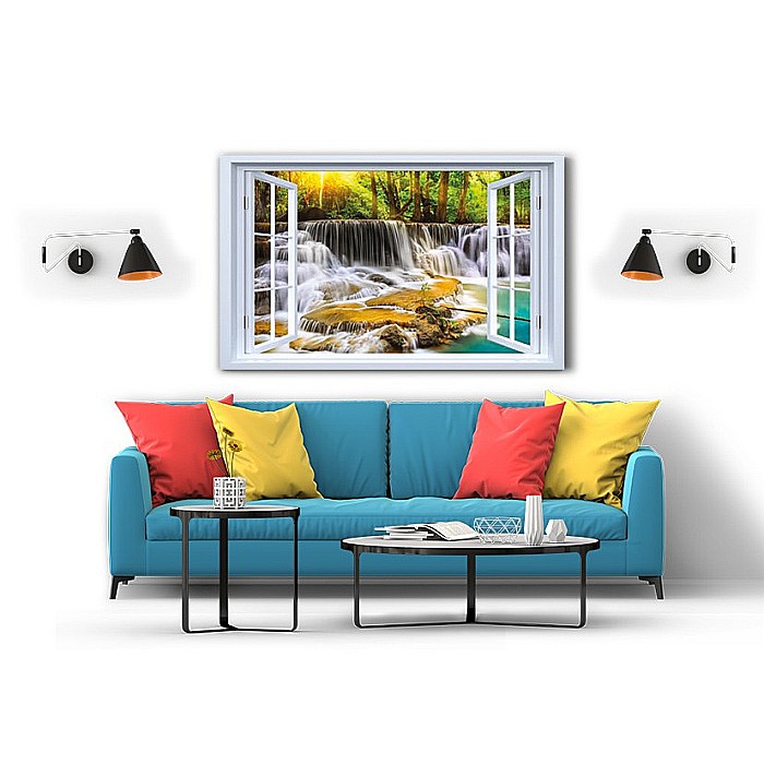 Tablou canvas fereastra cascada padure tropicala [2]