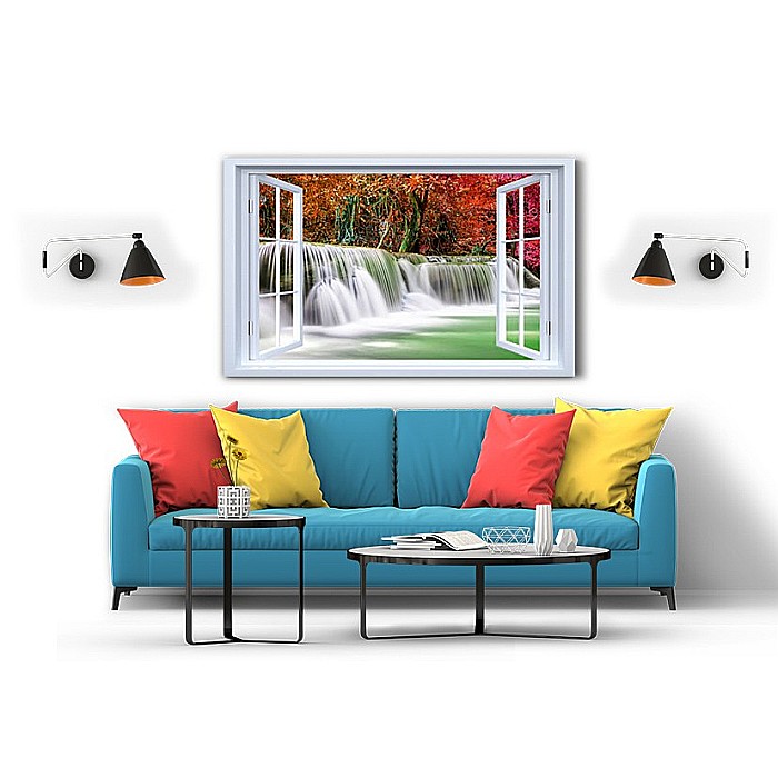 Tablou canvas fereastra cascada toamna [2]