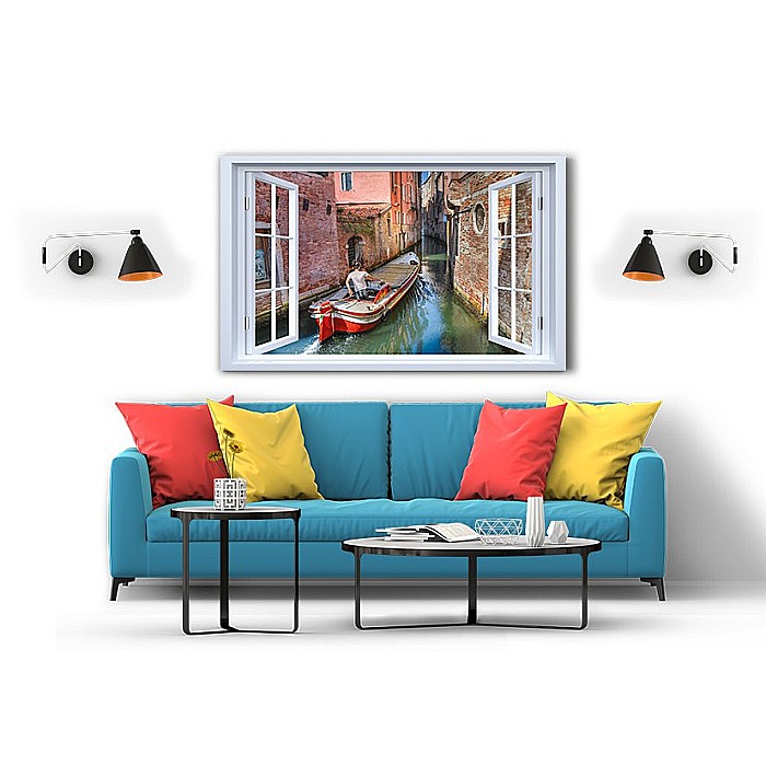 Tablou canvas fereastra gondola canal Venetia [2]