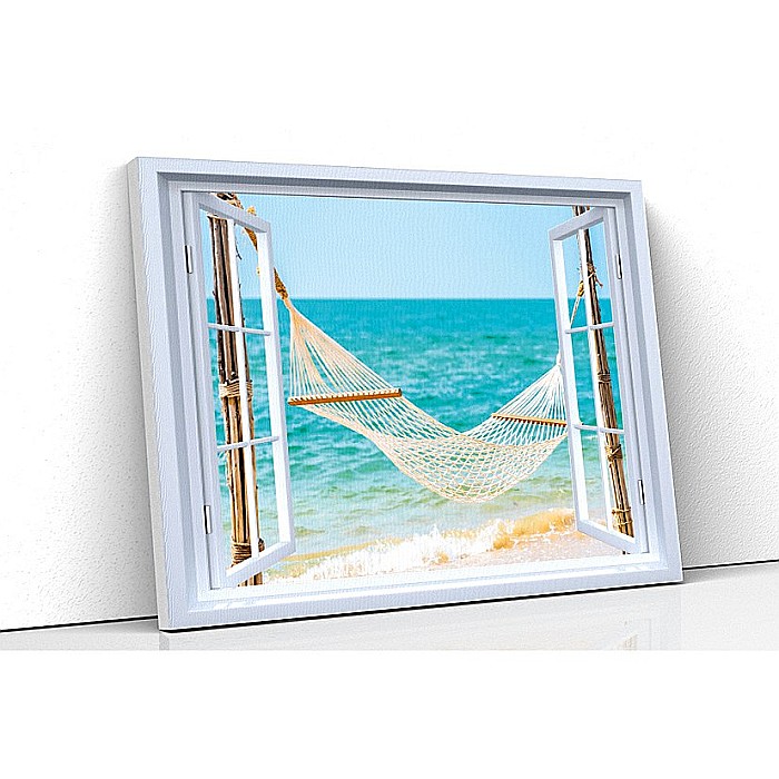 Tablou canvas fereastra hamac pe plaja [1]