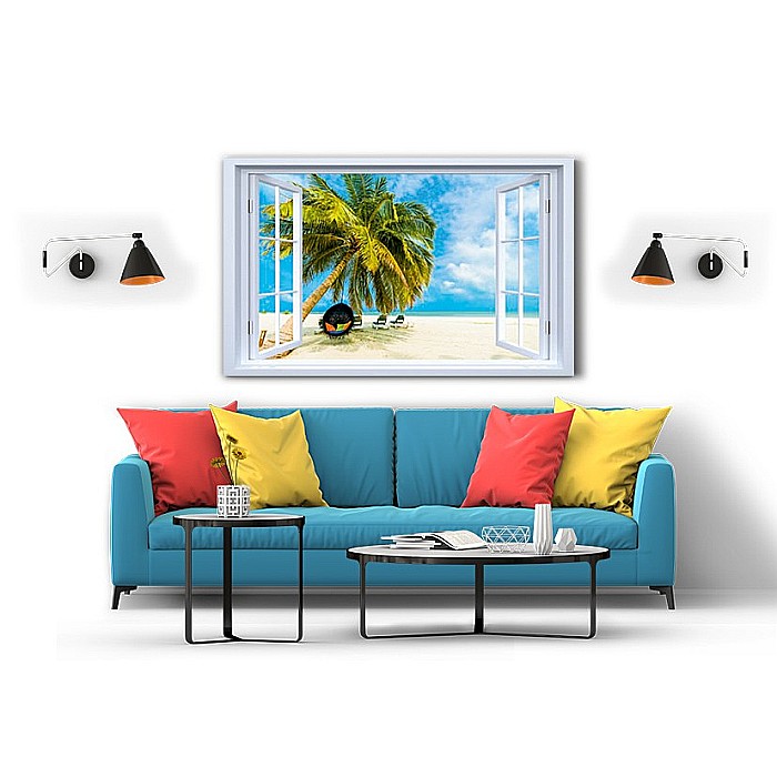 Tablou canvas fereastra palmier caraibe [2]
