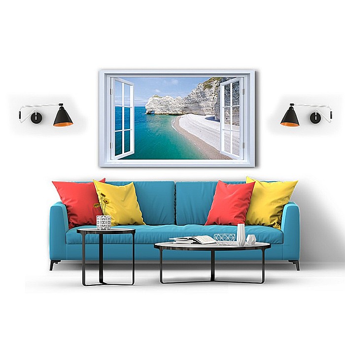 Tablou canvas fereastra plaja grecia [2]