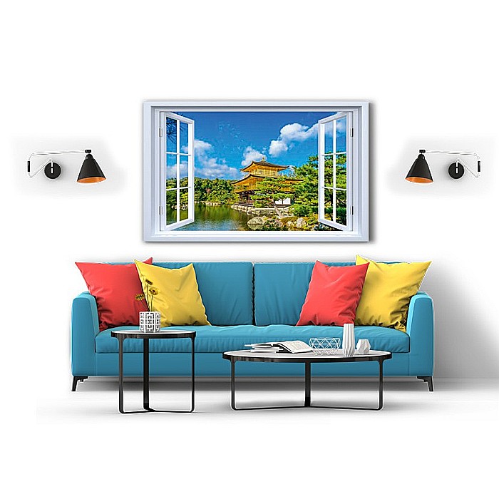 Tablou canvas fereastra templu Kinkakuji [2]