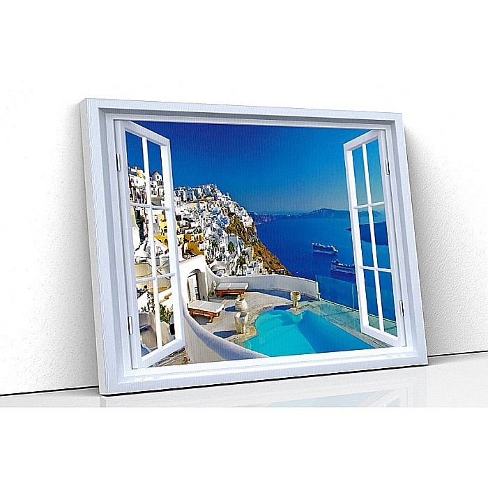 Tablou canvas fereastra vedere resort Santorini [1]