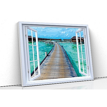 Tablou canvas fereastra - Tablou canvas fereastra ponton resort Maldive