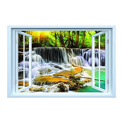 Sticker decorativ fereastra fantezie 3D cascada in padure tropicala [0]