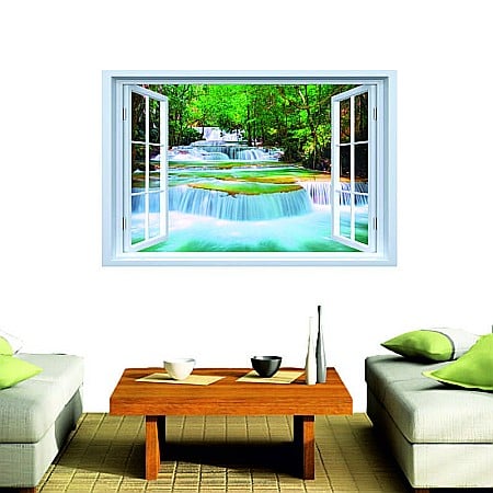 Sticker decorativ fereastra fantezie 3D cascada padure [1]