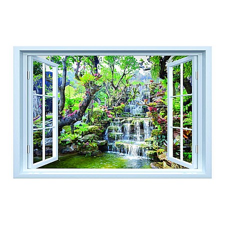 Stickere perete fereastra 3d - Sticker decorativ fereastra fantezie 3D cascada thailanda