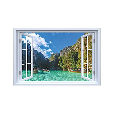 Stickere perete fereastra 3d - Sticker decorativ fereastra fantezie 3D insula Phi Phi Thailanda