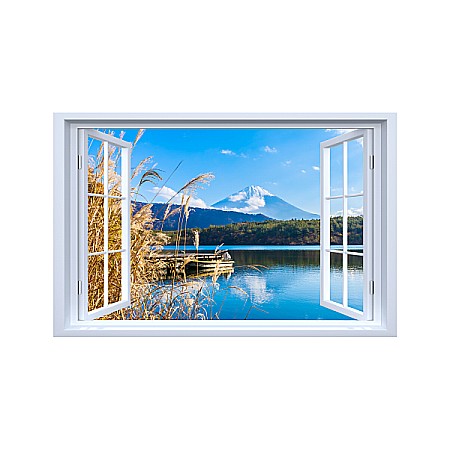 Sticker decorativ fereastra fantezie 3D lac la Muntele Fuji [0]