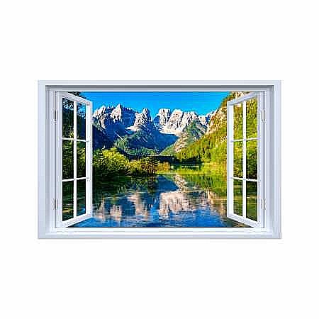 Stickere perete fereastra 3d - Sticker decorativ fereastra fantezie 3D muntii Dolomiti, Tirol Italia