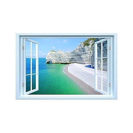 Sticker decorativ fereastra fantezie 3D peisaj plaja Grecia [0]