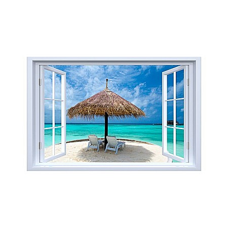 Sticker decorativ fereastra fantezie 3D plaja Maldive [0]