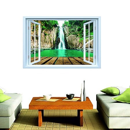 Sticker decorativ fereastra fantezie 3D ponton cascada [1]