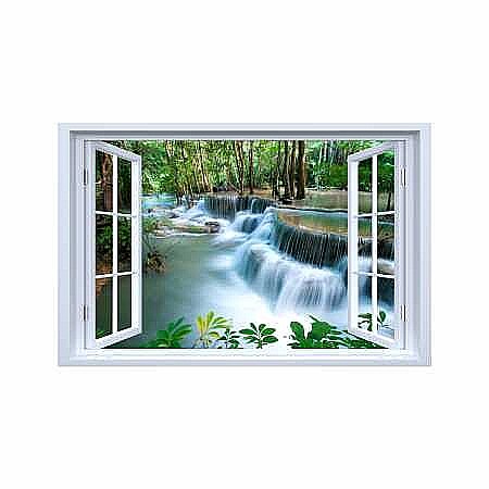 Stickere perete fereastra 3d - Sticker decorativ fereastra fantezie 3D ponton cascada, provincia kanchanaburi, thailana