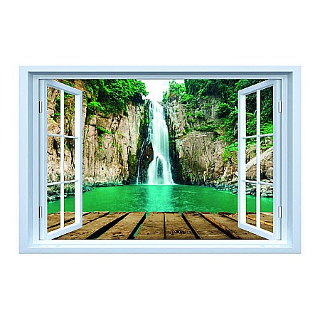 Stickere perete fereastra 3d - Sticker decorativ fereastra fantezie 3D ponton cascada