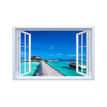 Sticker decorativ fereastra fantezie 3D ponton Maldive [0]