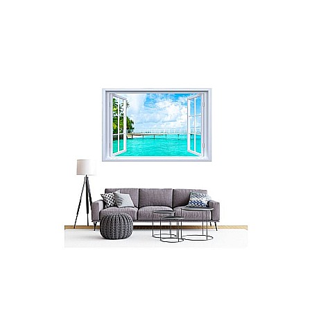 Sticker decorativ fereastra fantezie 3D ponton plaja Maldive [1]