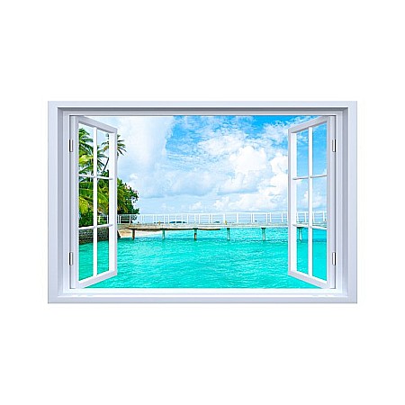 Sticker decorativ fereastra fantezie 3D ponton plaja Maldive [0]