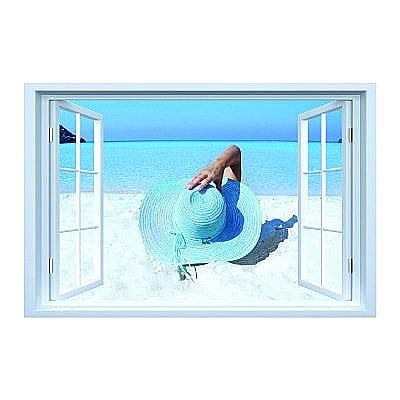 Stickere perete fereastra 3d - Sticker decorativ fereastra fantezie 3D vedere la mare