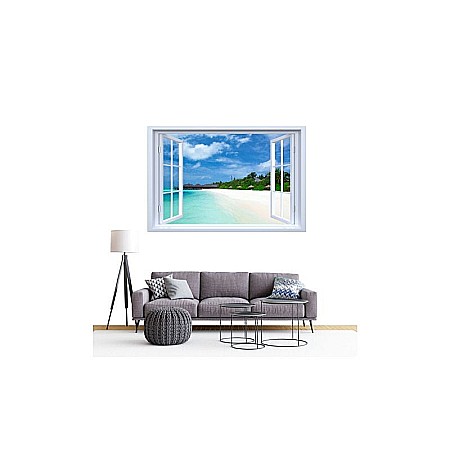 Sticker decorativ fereastra fantezie 3D vedere plaja Maldive [1]