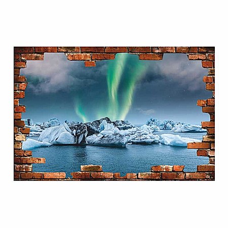 Stickere perete 3d - Sticker perete 3D aurora boreala, laguna glaciara