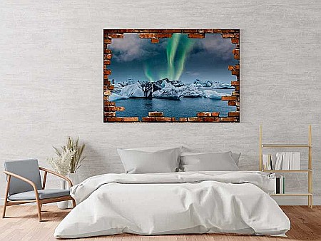 Sticker perete 3D aurora boreala, laguna glaciara [1]