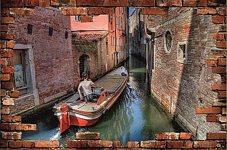 Sticker perete 3D canal Venetia gondola [1]