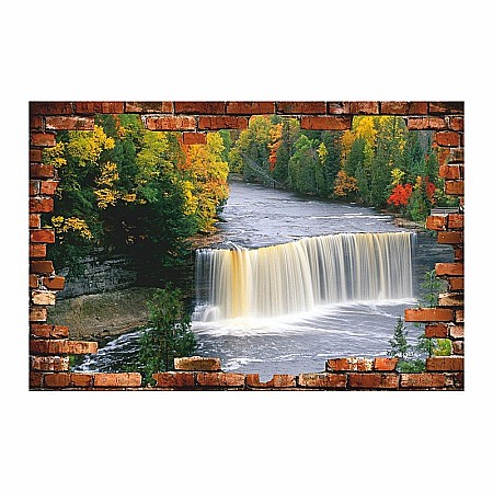 Stickere perete 3d - Sticker perete 3D cascada in padure toamna
