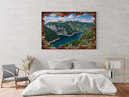 Sticker perete 3D lac intre munti [1]