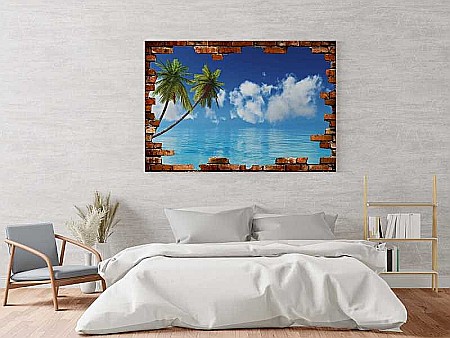 Sticker perete 3D palmieri ocean [1]