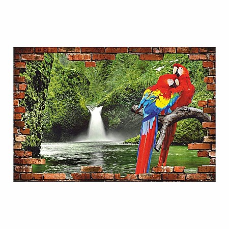 Stickere perete 3d - Sticker perete 3D papagali casacada tropicala