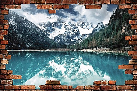 Sticker perete 3D reflexie munte lac [1]