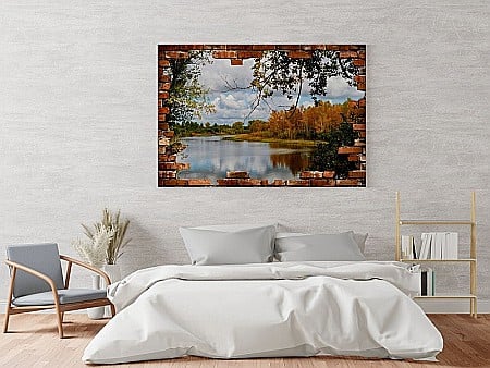 Sticker perete 3D vedere lac padure [1]