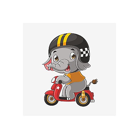 Stickere perete copii - Sticker perete copii elefantel motociclist