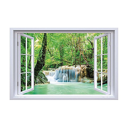 Stickere perete fereastra 3d - Sticker perete fereastra 3D cascada jungla thailanda