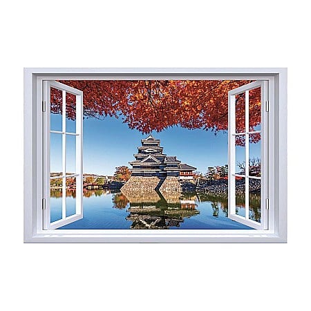 Stickere perete fereastra 3d - Sticker perete fereastra 3D castel nagano japonia
