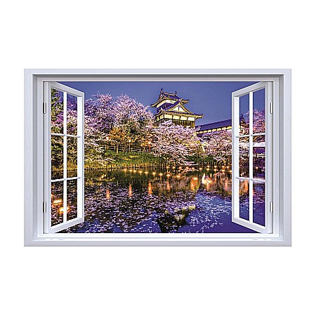 Stickere perete fereastra 3d - Sticker perete fereastra 3D castelul Nara Japonia