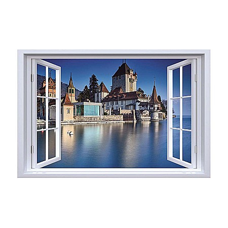 Stickere perete fereastra 3d - Sticker perete fereastra 3D castelul Oberhofen