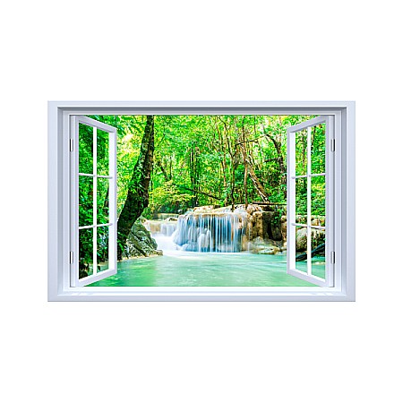 Sticker perete fereastra fantezie 3D cascada Erawan, tailanda [0]