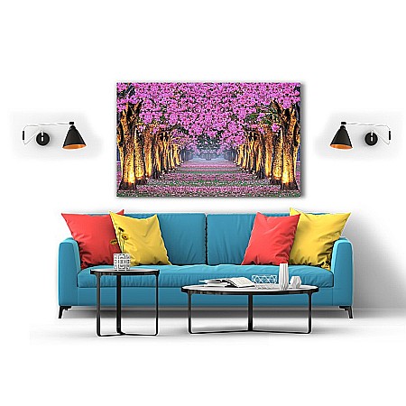 Tablou canvas alee pomi flori roz iluminata [1]