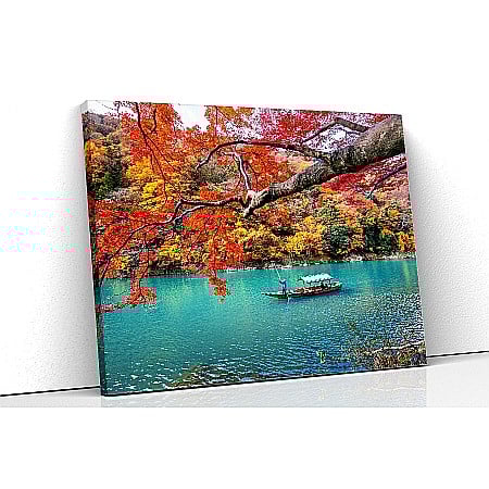 Tablouri canvas peisaje - Tablou canvas boatman autumn river