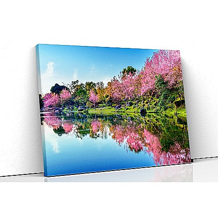 Tablouri canvas asia - Tablou canvas ciresi infloriti pe langa lac