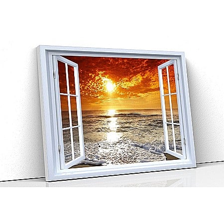 Tablou canvas fereastra - Tablou canvas fereastra apus de soare la mare